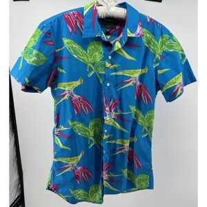 Bonobos Tailored Slim Fit Tropical Hawaiian Shirt Turquoise Floral Mens Large